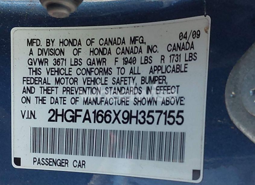 Photo 9 of 2009 Honda Civic LX-S (VIN 2HGFA166X9H357155)