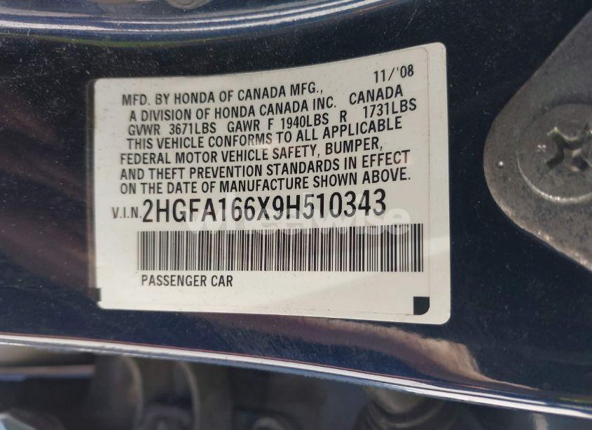 Photo 9 of 2009 Honda Civic LX-S (VIN 2HGFA166X9H510343)