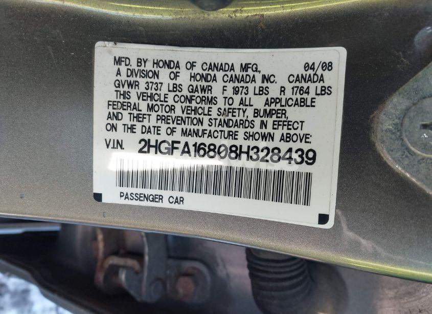 Photo 9 of 2008 Honda Civic EX (VIN 2HGFA16808H328439)