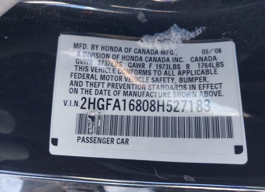 Photo 9 of 2008 Honda Civic EX (VIN 2HGFA16808H527183)
