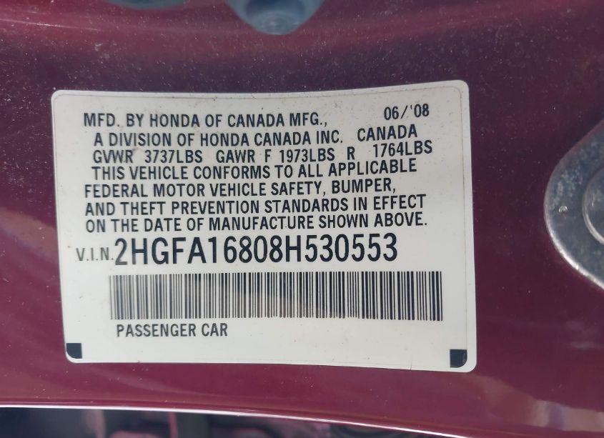 Photo 9 of 2008 Honda Civic EX (VIN 2HGFA16808H530553)