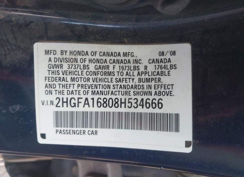 Photo 9 of 2008 Honda Civic EX (VIN 2HGFA16808H534666)