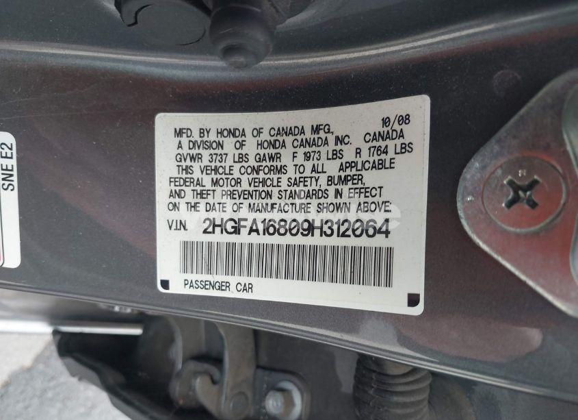 Photo 9 of 2009 Honda Civic EX (VIN 2HGFA16809H312064)