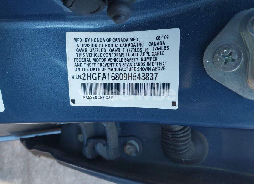 Photo 9 of 2009 Honda Civic EX (VIN 2HGFA16809H543837)