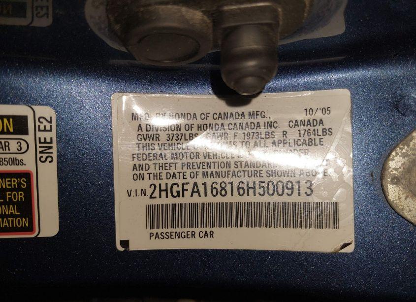 Photo 9 of 2006 Honda Civic EX (VIN 2HGFA16816H500913)