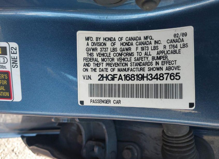 Photo 9 of 2009 Honda Civic EX (VIN 2HGFA16819H348765)
