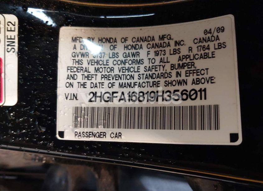 Photo 9 of 2009 Honda Civic EX (VIN 2HGFA16819H356011)