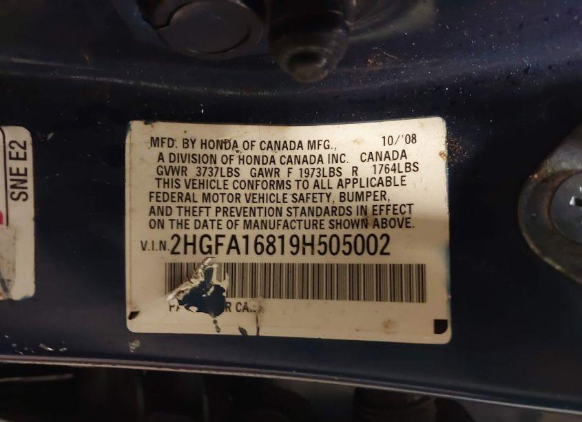 Photo 9 of 2009 Honda Civic EX (VIN 2HGFA16819H505002)