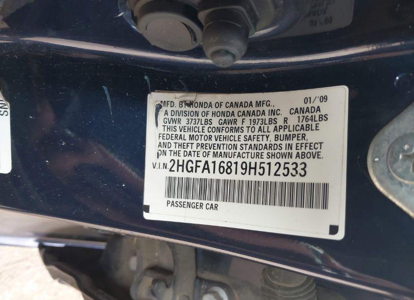 Photo 9 of 2009 Honda Civic EX (VIN 2HGFA16819H512533)