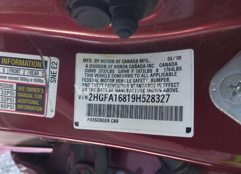 Photo 9 of 2009 Honda Civic EX (VIN 2HGFA16819H528327)