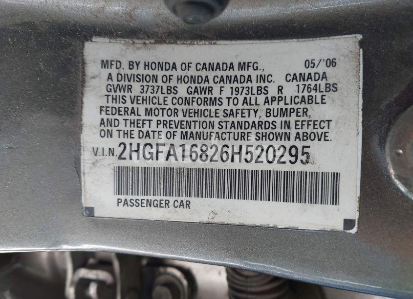 Photo 9 of 2006 Honda Civic EX (VIN 2HGFA16826H520295)