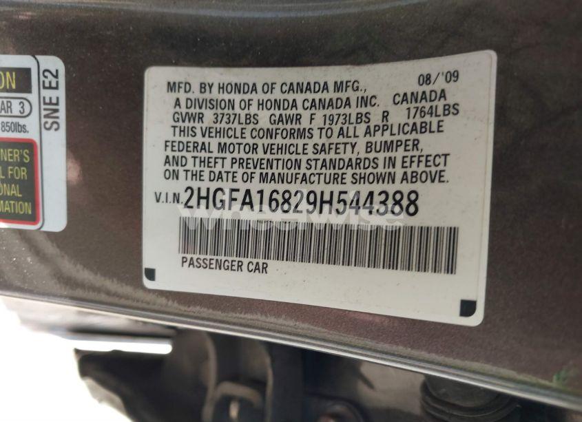Photo 9 of 2009 Honda Civic EX (VIN 2HGFA16829H544388)