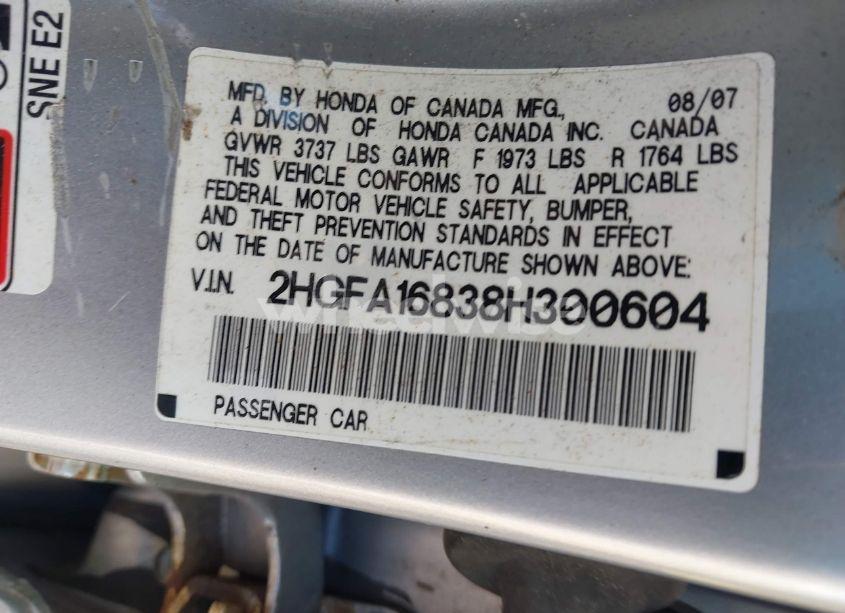 Photo 9 of 2008 Honda Civic EX (VIN 2HGFA16838H300604)