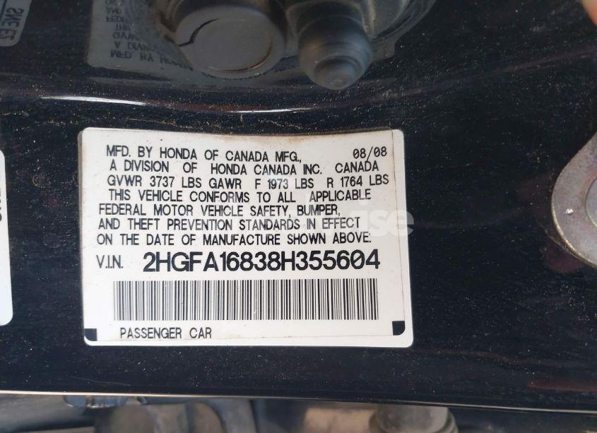 Photo 9 of 2008 Honda Civic EX (VIN 2HGFA16838H355604)