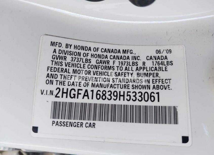 Photo 9 of 2009 Honda Civic EX (VIN 2HGFA16839H533061)