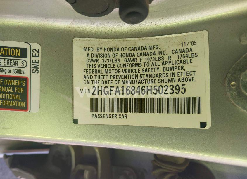 Photo 9 of 2006 Honda Civic EX (VIN 2HGFA16846H502395)