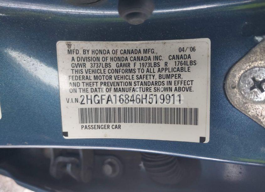 Photo 9 of 2006 Honda Civic EX (VIN 2HGFA16846H519911)