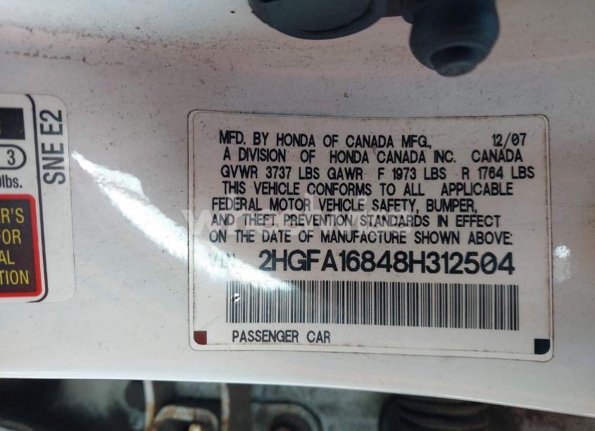 Photo 9 of 2008 Honda Civic EX (VIN 2HGFA16848H312504)