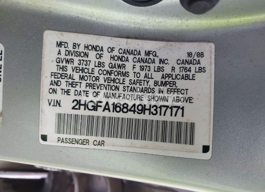 Photo 9 of 2009 Honda Civic EX (VIN 2HGFA16849H317171)