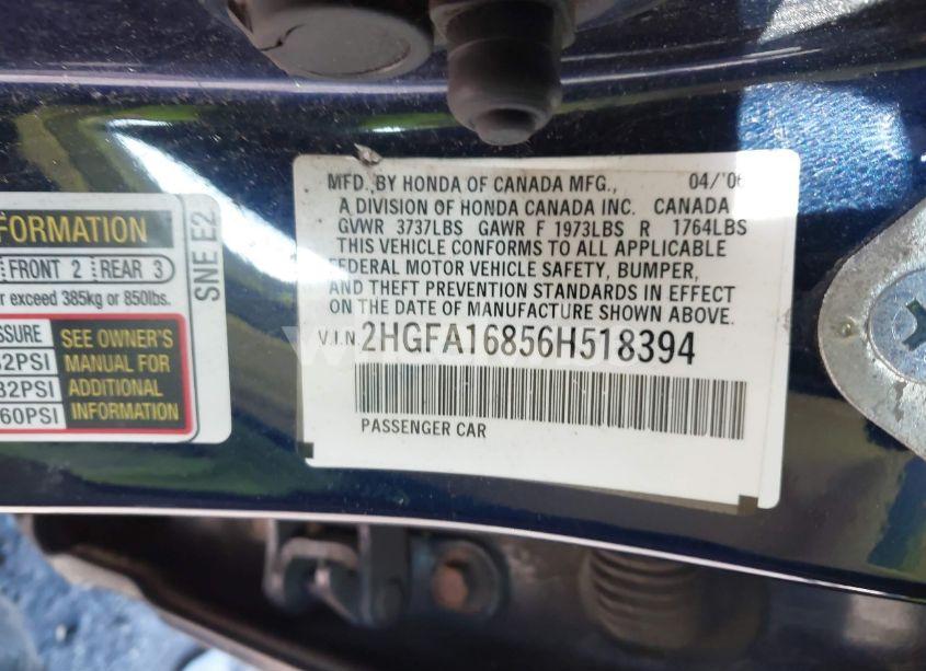 Photo 9 of 2006 Honda Civic EX (VIN 2HGFA16856H518394)