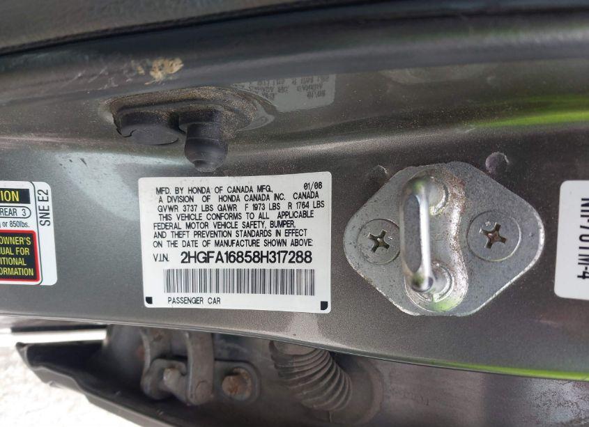 Photo 9 of 2008 Honda Civic EX (VIN 2HGFA16858H317288)