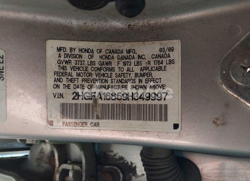 Photo 9 of 2009 Honda Civic EX (VIN 2HGFA16859H349997)