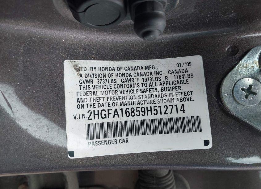 Photo 9 of 2009 Honda Civic EX (VIN 2HGFA16859H512714)