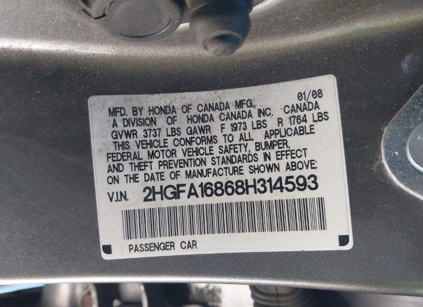 Photo 9 of 2008 Honda Civic EX (VIN 2HGFA16868H314593)