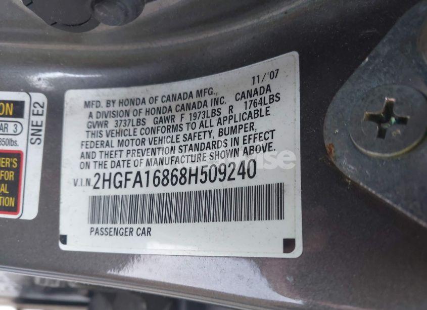 Photo 9 of 2008 Honda Civic EX (VIN 2HGFA16868H509240)