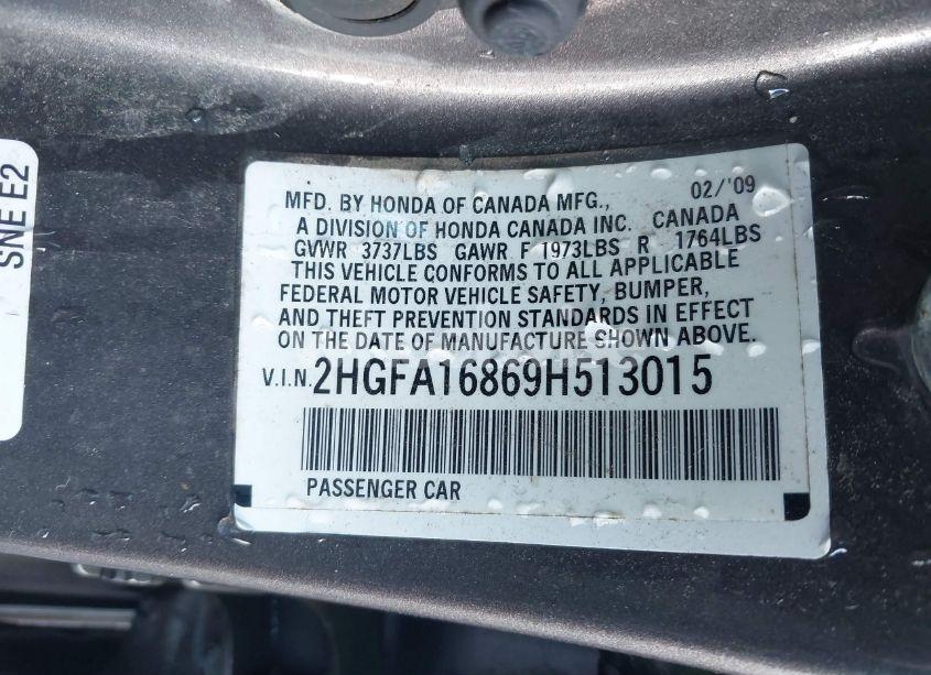 Photo 9 of 2009 Honda Civic EX (VIN 2HGFA16869H513015)