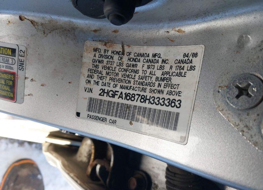 Photo 9 of 2008 Honda Civic EX (VIN 2HGFA16878H333363)
