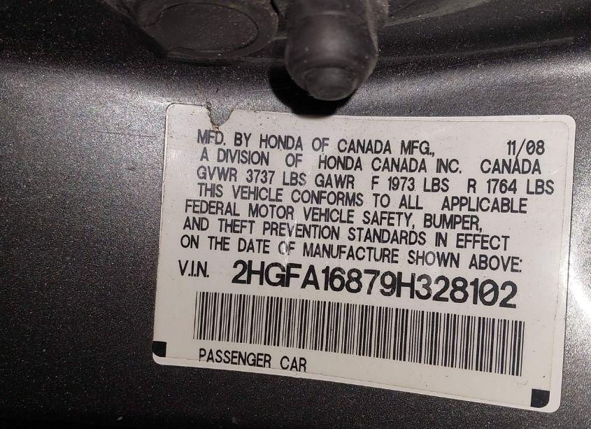 Photo 9 of 2009 Honda Civic EX (VIN 2HGFA16879H328102)