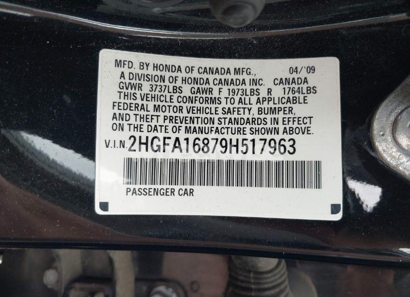 Photo 9 of 2009 Honda Civic EX (VIN 2HGFA16879H517963)