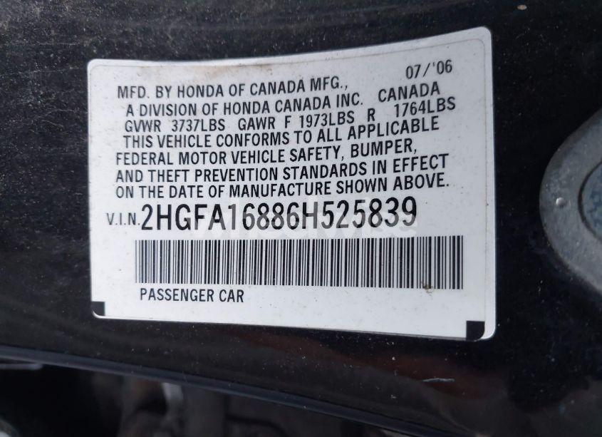 Photo 9 of 2006 Honda Civic EX (VIN 2HGFA16886H525839)