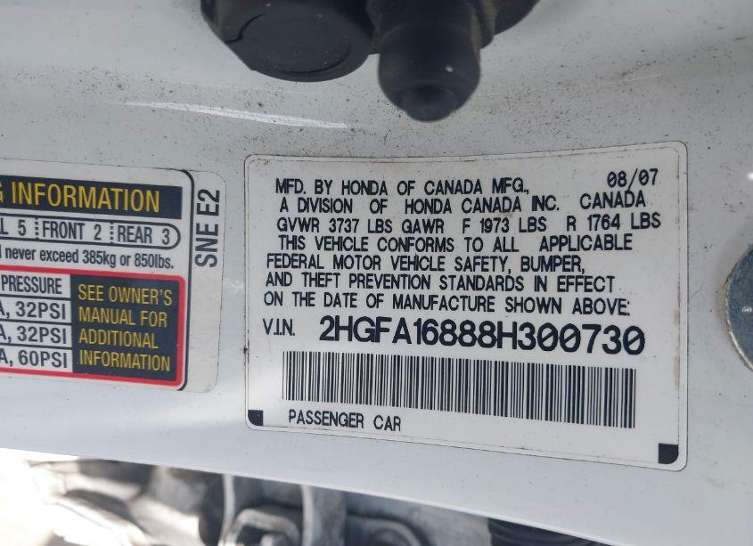 Photo 9 of 2008 Honda Civic EX (VIN 2HGFA16888H300730)