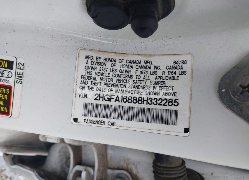 Photo 9 of 2008 Honda Civic EX (VIN 2HGFA16888H332285)