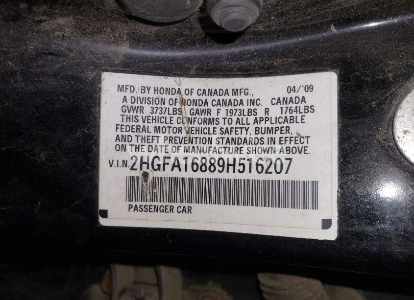Photo 9 of 2009 Honda Civic EX (VIN 2HGFA16889H516207)