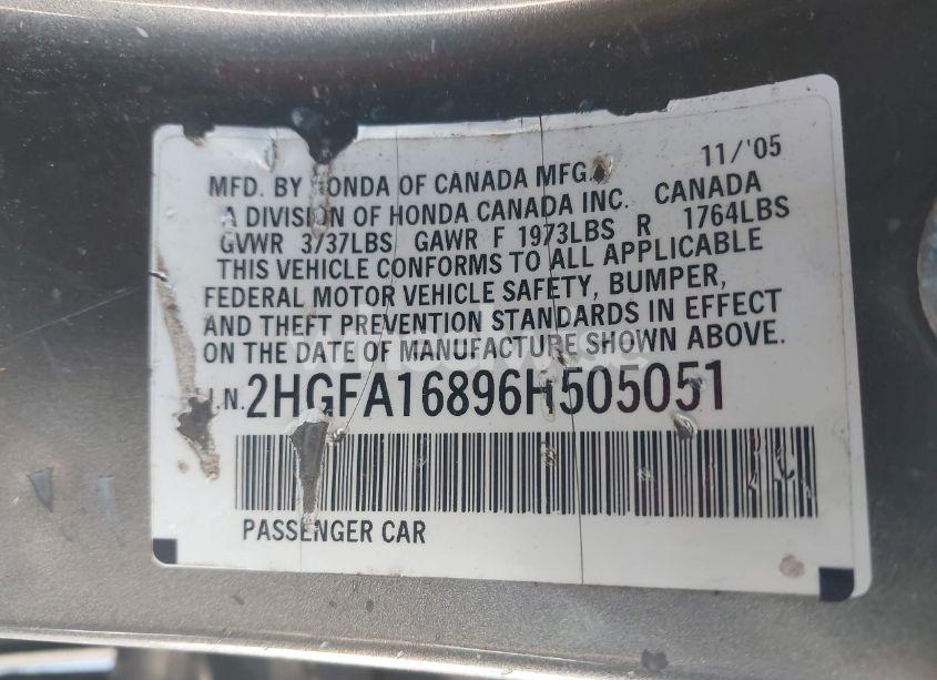 Photo 9 of 2006 Honda Civic EX (VIN 2HGFA16896H505051)