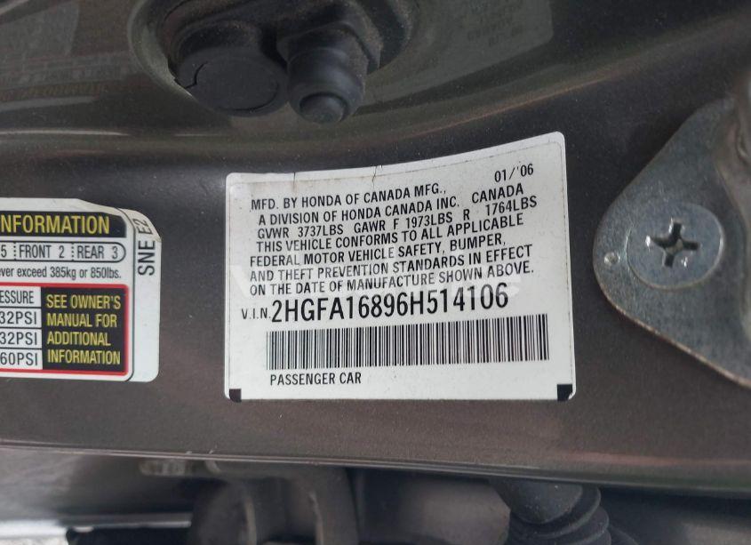 Photo 9 of 2006 Honda Civic EX (VIN 2HGFA16896H514106)