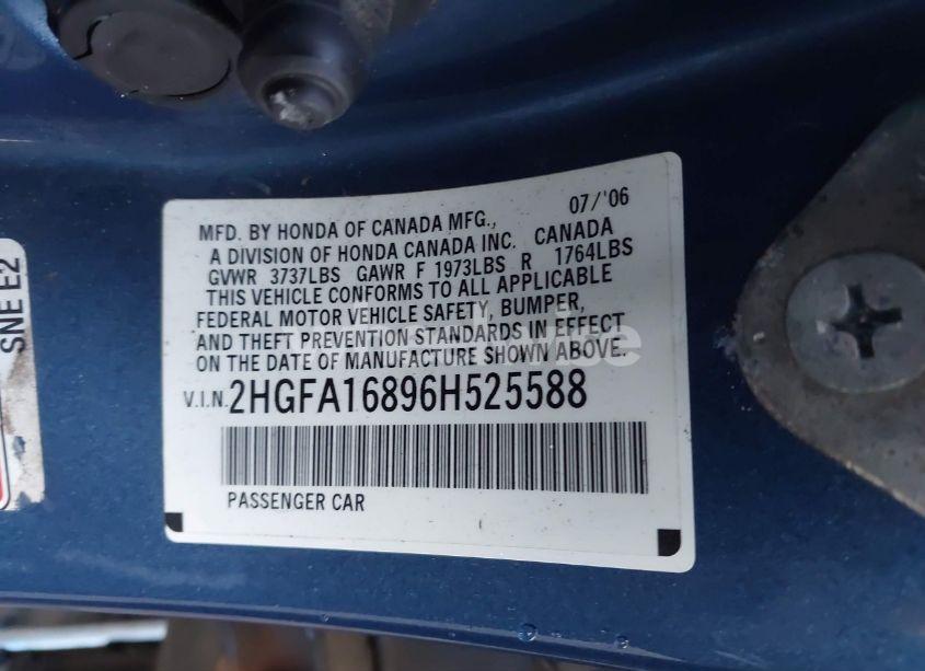 Photo 9 of 2006 Honda Civic EX (VIN 2HGFA16896H525588)