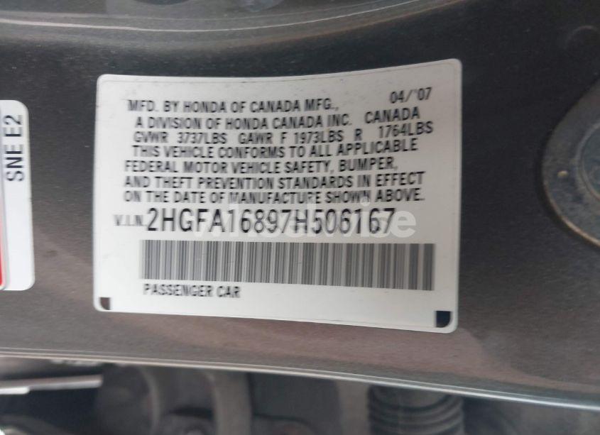 Photo 9 of 2007 Honda Civic EX (VIN 2HGFA16897H506167)