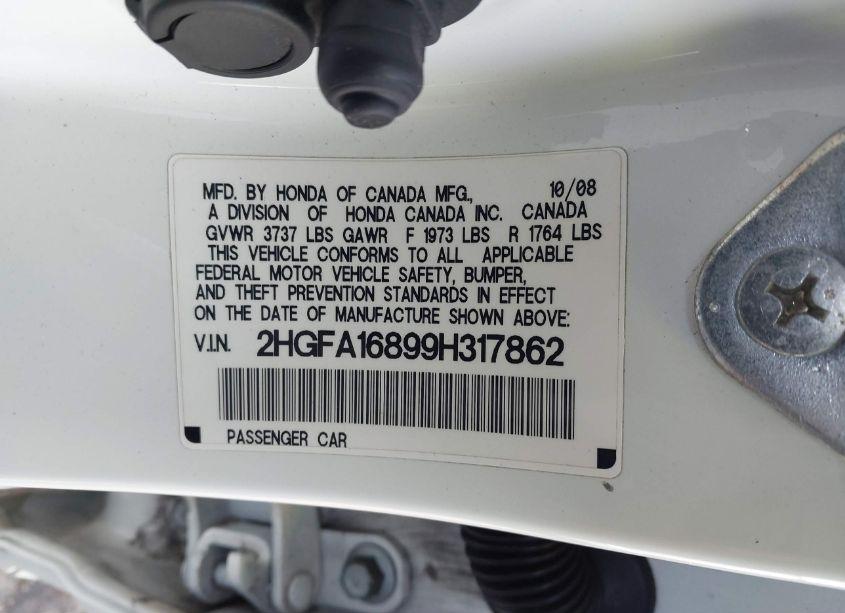 Photo 9 of 2009 Honda Civic EX (VIN 2HGFA16899H317862)