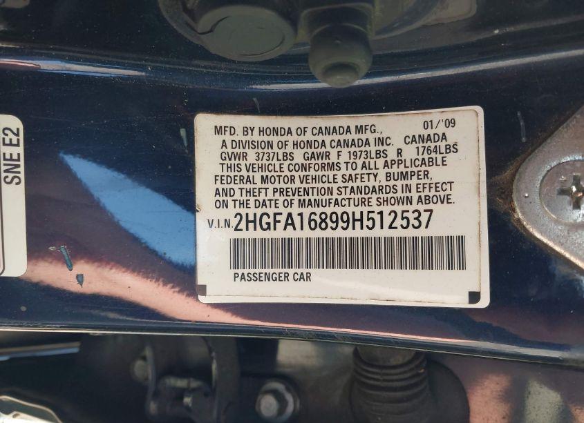 Photo 9 of 2009 Honda Civic EX (VIN 2HGFA16899H512537)