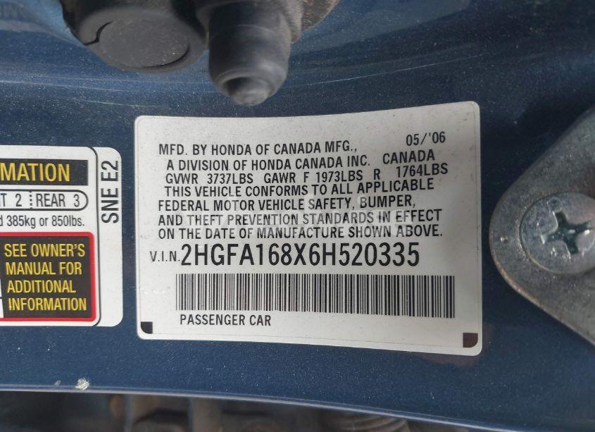 Photo 9 of 2006 Honda Civic EX (VIN 2HGFA168X6H520335)