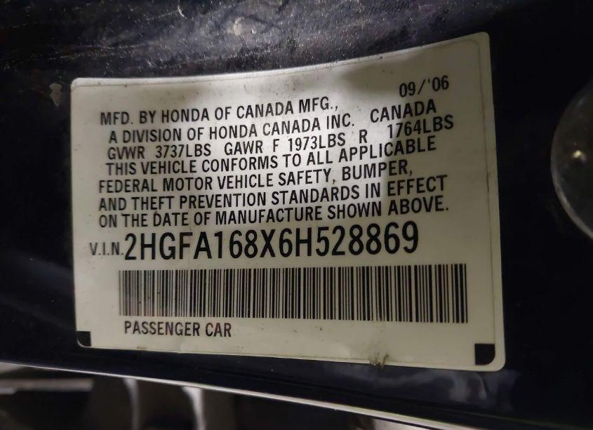 Photo 9 of 2006 Honda Civic EX (VIN 2HGFA168X6H528869)