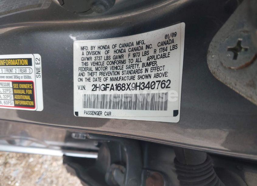 Photo 9 of 2009 Honda Civic EX (VIN 2HGFA168X9H340762)