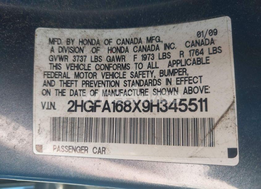 Photo 9 of 2009 Honda Civic EX (VIN 2HGFA168X9H345511)