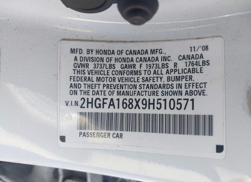Photo 9 of 2009 Honda Civic EX (VIN 2HGFA168X9H510571)
