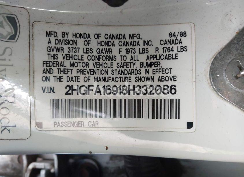 Photo 9 of 2008 Honda Civic EX-L (VIN 2HGFA16918H332086)
