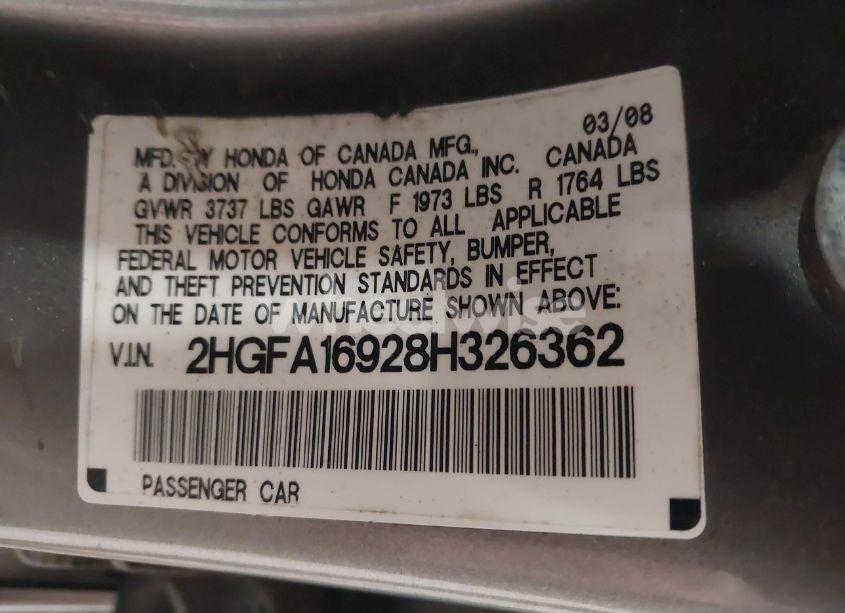 Photo 9 of 2008 Honda Civic EX-L (VIN 2HGFA16928H326362)